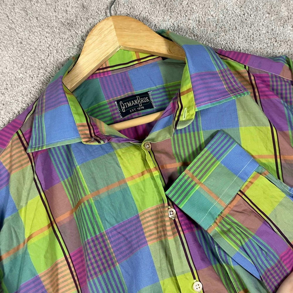 Vintage‎ Gitman Bros Button Down Shirt Mens L Multicolor Plaid Long Sleeve USA